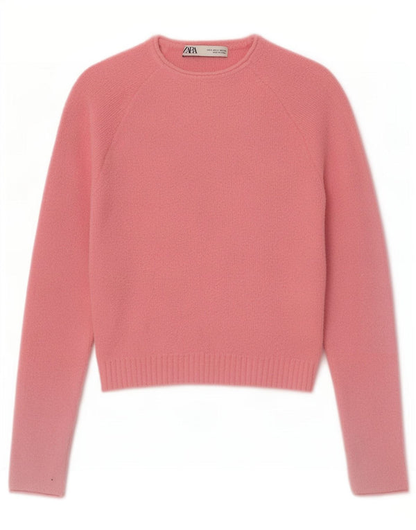 Damski sweter Zara z okrągłym dekoltem, UK 8, mały, różowy nylon