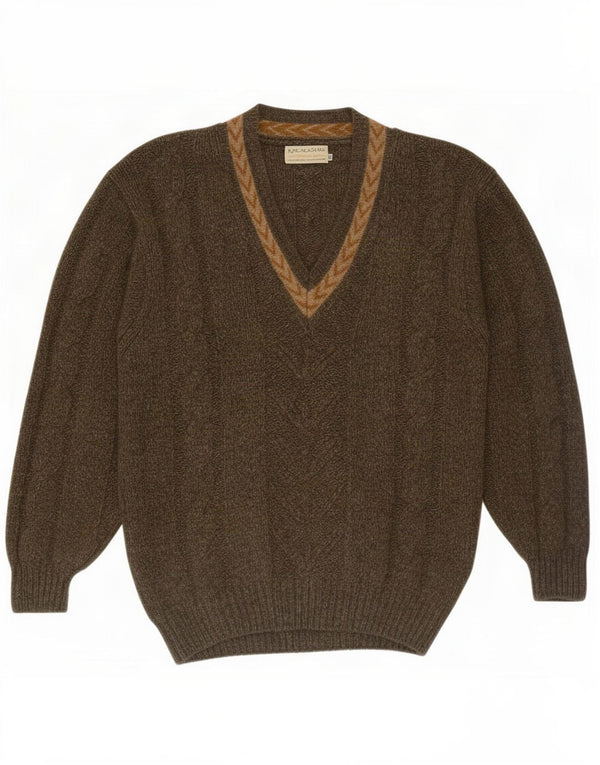 Macalastair Męski sweter z dekoltem w kształcie litery V UK 42 Large Khaki Geometric