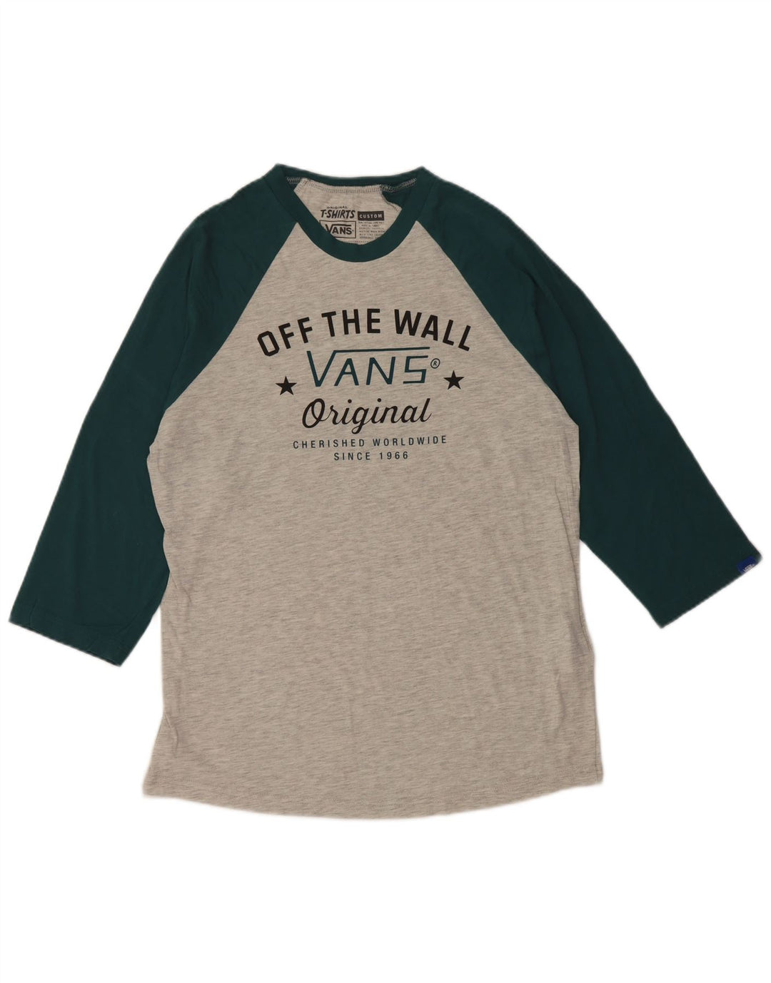 Męski top VANS o dopasowanym kroju z grafiką, rękaw 3/4, mała, szara, bawełniana w bloki kolorów