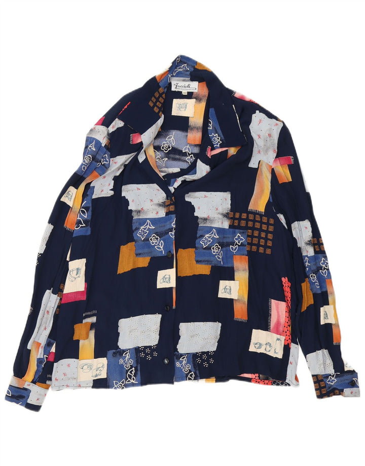 Damska bluzka koszulowa o luźnym kroju w stylu vintage IT 42 Średni granatowy patchwork
