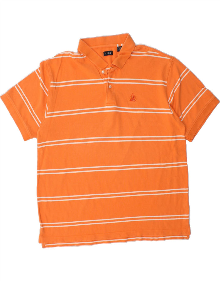 IZOD Mens Polo Shirt 2XL Orange Striped Cotton Vintage Izod and Second-Hand Izod from Messina Hembry 