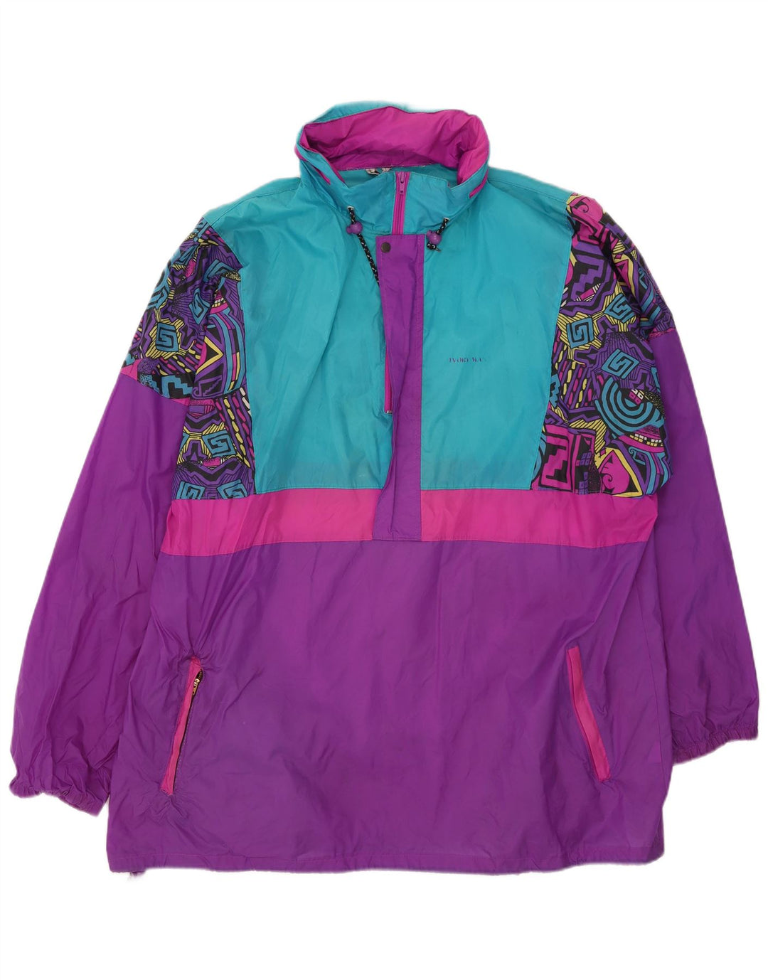 Męska kurtka przeciwdeszczowa w stylu vintage UK 44 2XL Fioletowy poliamid z blokami kolorów