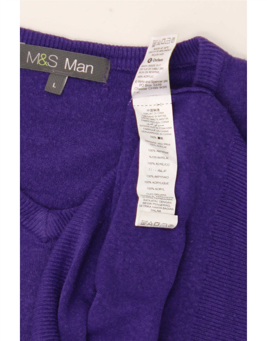 Marks & Spencer Męski sweter z dekoltem w kształcie litery V, duży, fioletowy, akrylowy