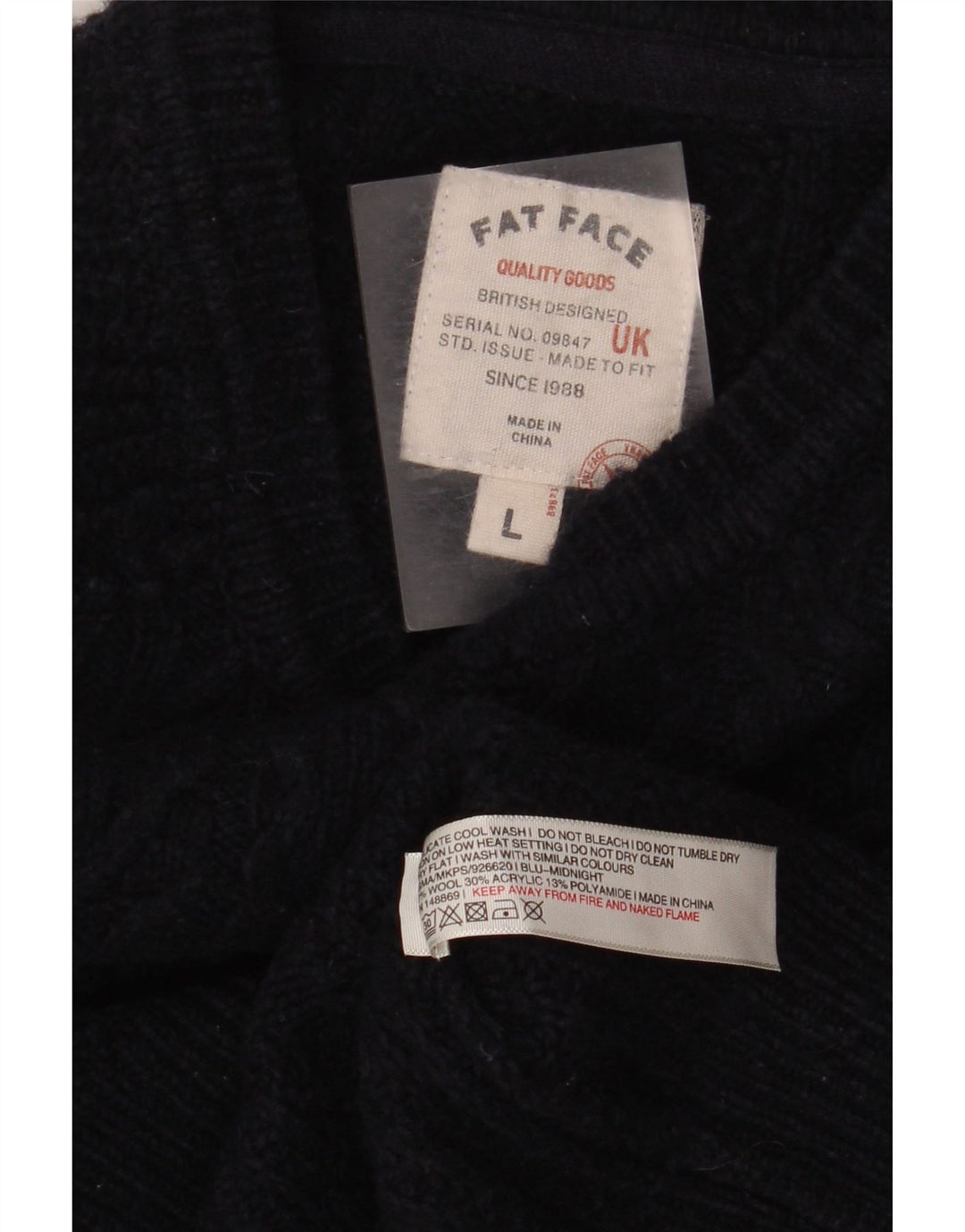 Męski sweter z okrągłym dekoltem Fat Face, duży, granatowy, wełniany