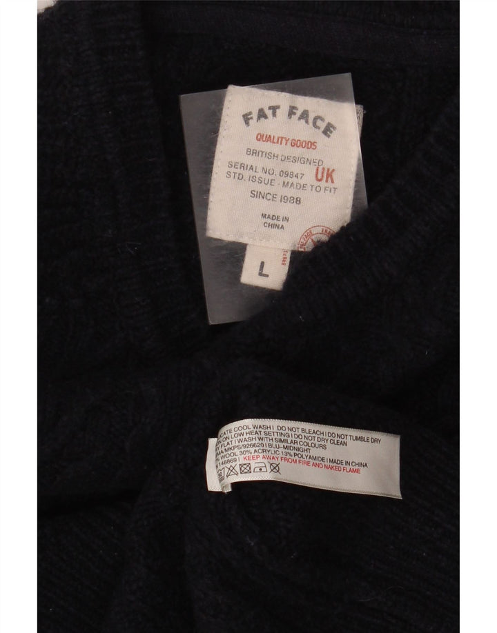 Męski sweter z okrągłym dekoltem Fat Face, duży, granatowy, wełniany