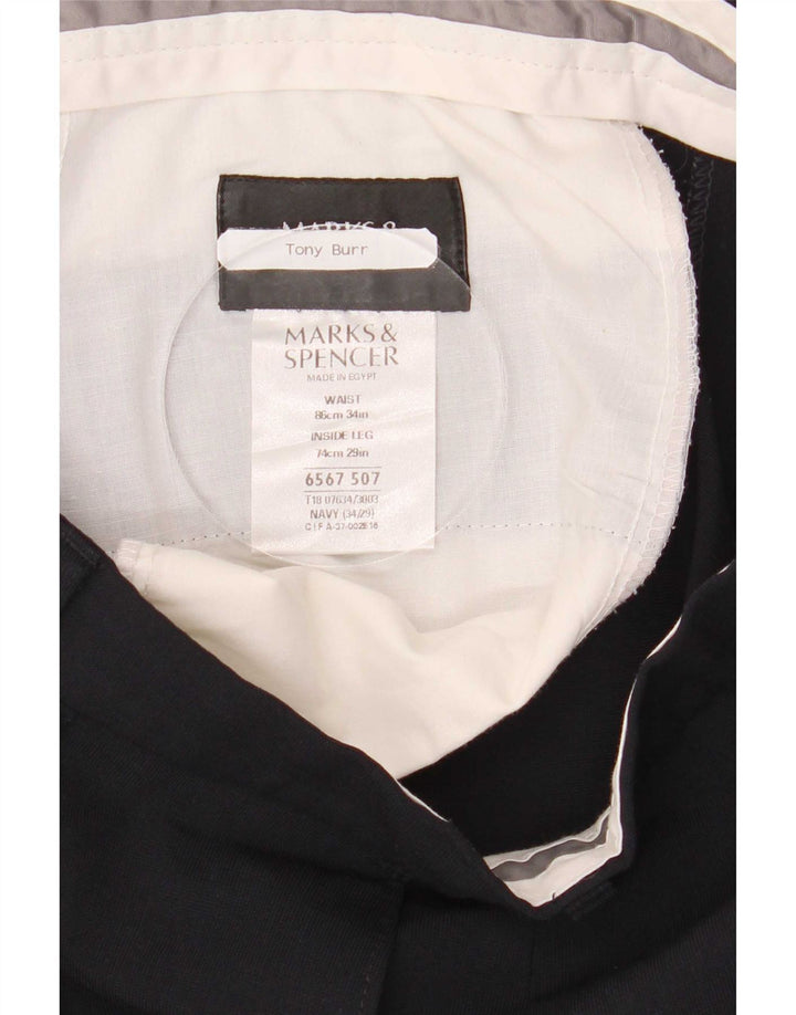 Marks & Spencer Męskie spodnie garniturowe W34 L29 Granatowy poliester