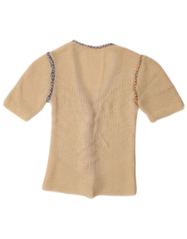 Vintage damski sweter rozpinany z krótkim rękawem UK 4 XS Off White