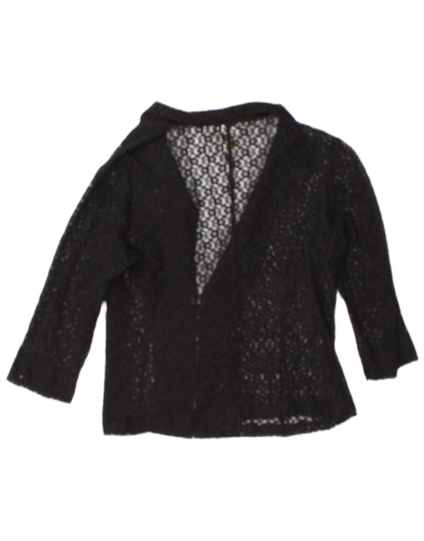 Vintage Womens See Through 3/4 Sleeve Cardigan Top IT 50 XL Black Cotton
