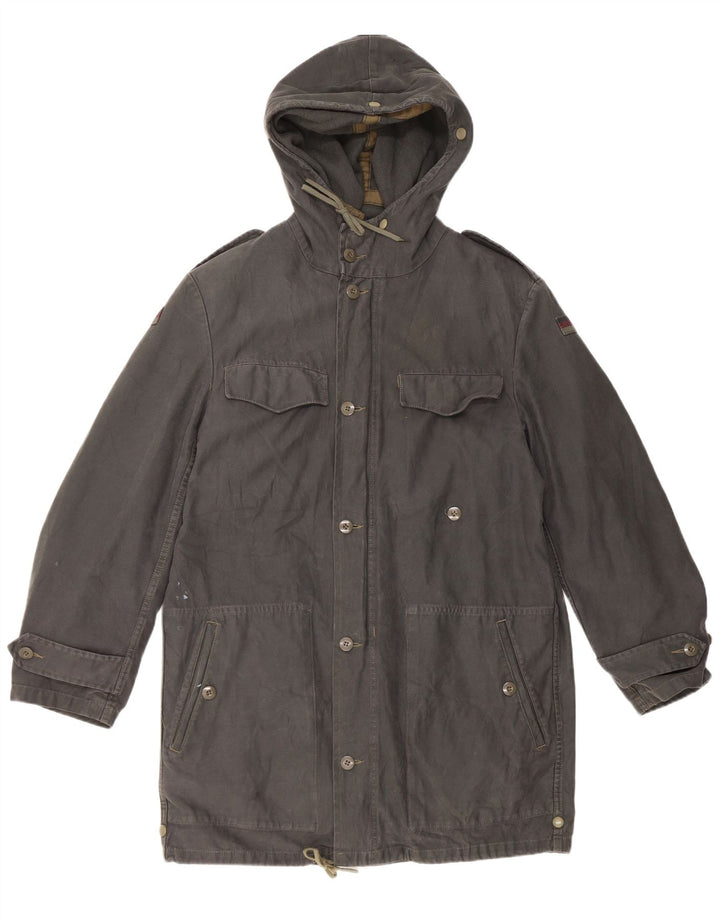 Vintage męska kurtka parka z kapturem UK 38 średnio szara