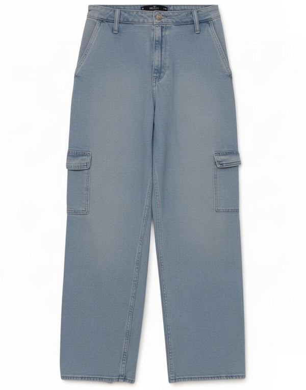 Hollister Womens Dad High Rise Cargo Loose Jeans US 8 Medium W29 L30 Blue