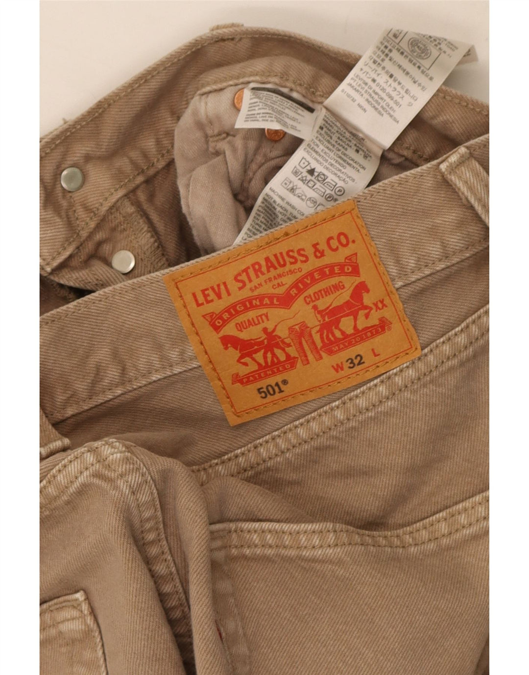 Męskie spodenki jeansowe Levi's 501 W32 w kolorze średniego beżu, bawełniane