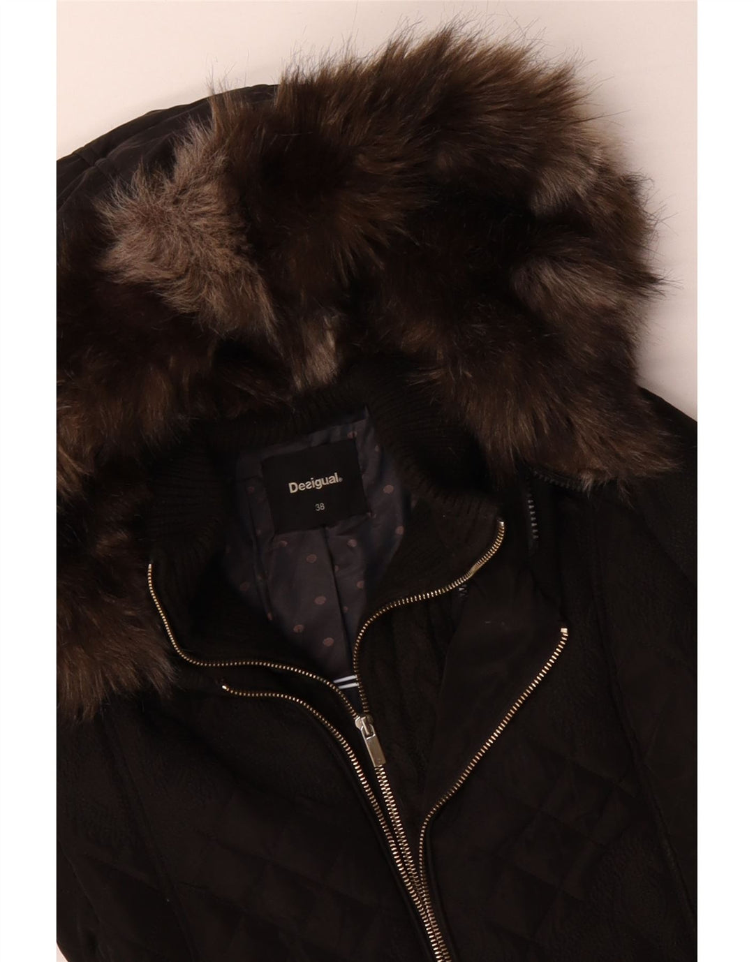 Damska pikowana kurtka z kapturem DESIGUAL EU 38, średnia czarna paisley