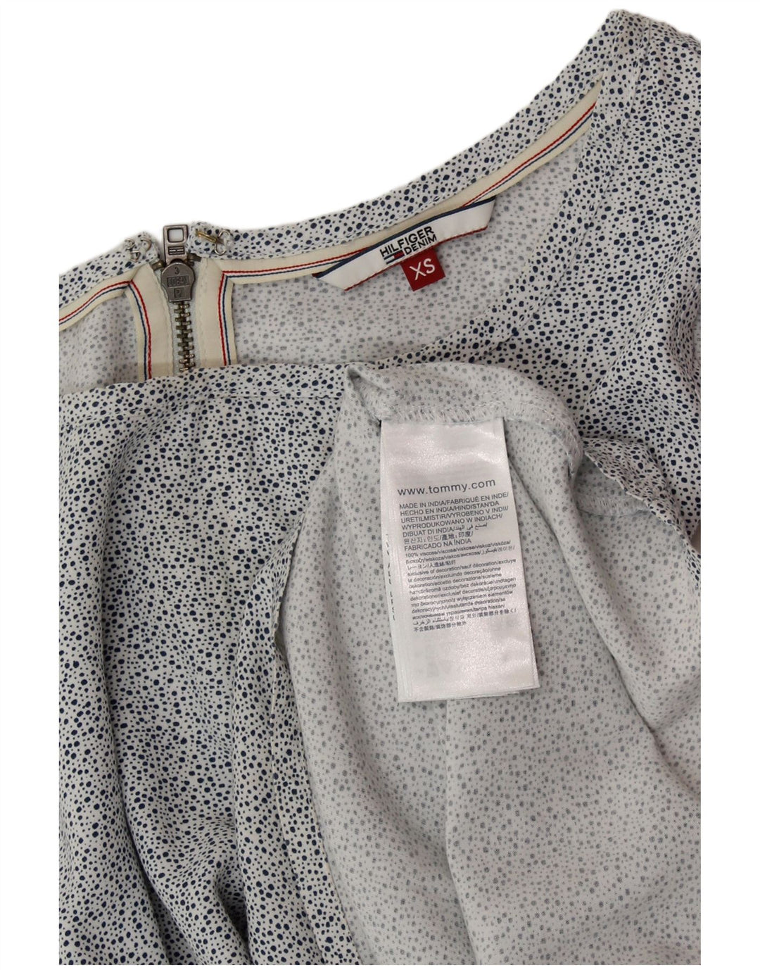 Damska sukienka o linii A bez rękawów TOMMY HILFIGER UK 6 XS, biała w cętki