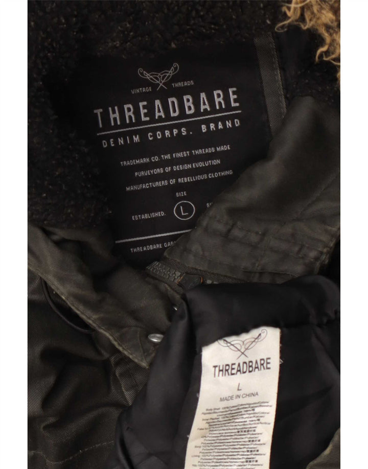 Męska kurtka z kapturem i woskowaną bawełną Threadbare UK 40, duża, zielona