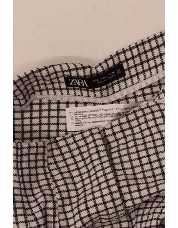 Damskie zwężane spodnie chino Zara, duże W30 L27, poliester w białą kratkę