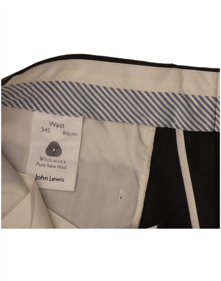 Męskie proste spodnie garniturowe John Lewis W34 L29 Czarna wełna