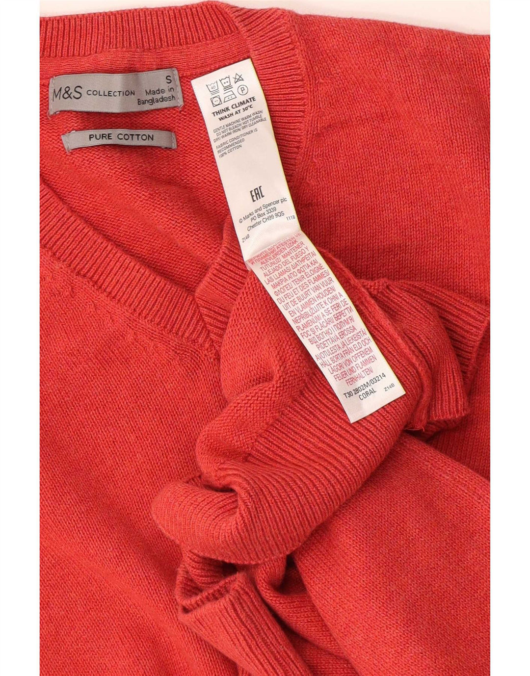 Marks & Spencer Męski sweter z dekoltem w kształcie litery V, mały, pomarańczowy, bawełniany