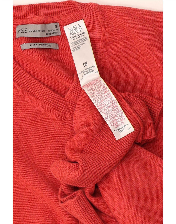 Marks & Spencer Męski sweter z dekoltem w kształcie litery V, mały, pomarańczowy, bawełniany
