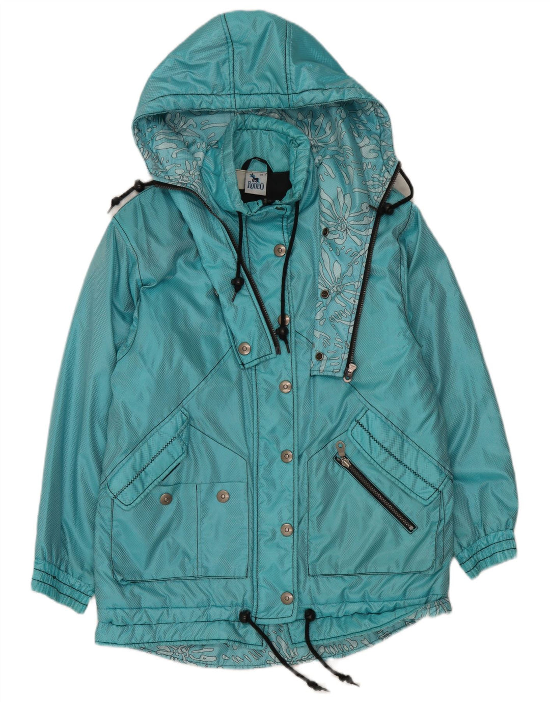 Damski płaszcz wiatrówka Rodeo z kapturem, oversize IT 36 XS, niebieski