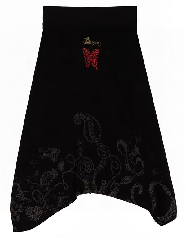 Desigual damska graficzna asymetryczna spódnica średnia W30 czarna wiskoza Paisley