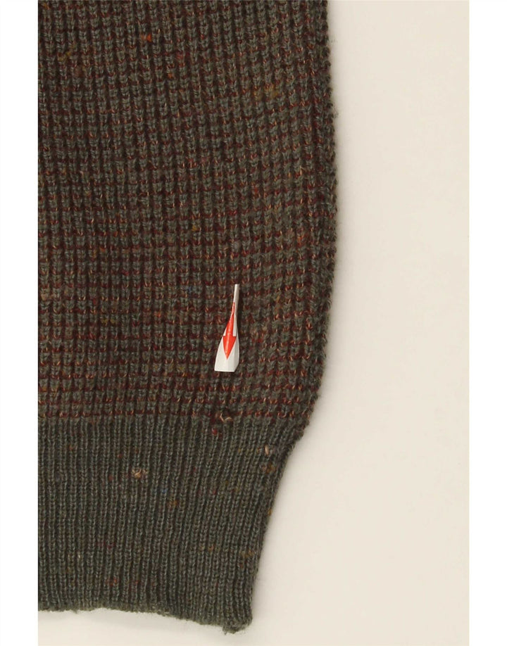 Sweter męski w stylu vintage, średni brązowy, wełniany nakrapiany