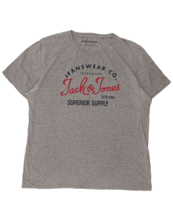Męski T-shirt z grafiką Jack & Jones, 2XL, szara bawełna w plamki