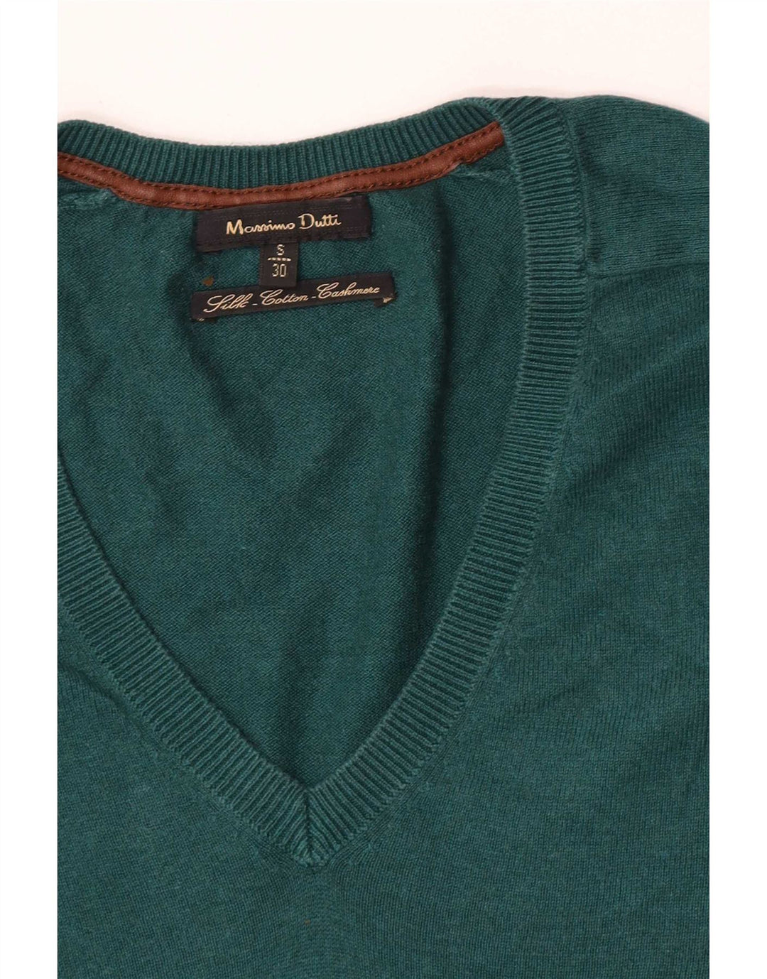Męski sweter Massimo Dutti z dekoltem w kształcie litery V, mały, zielony, jedwabny