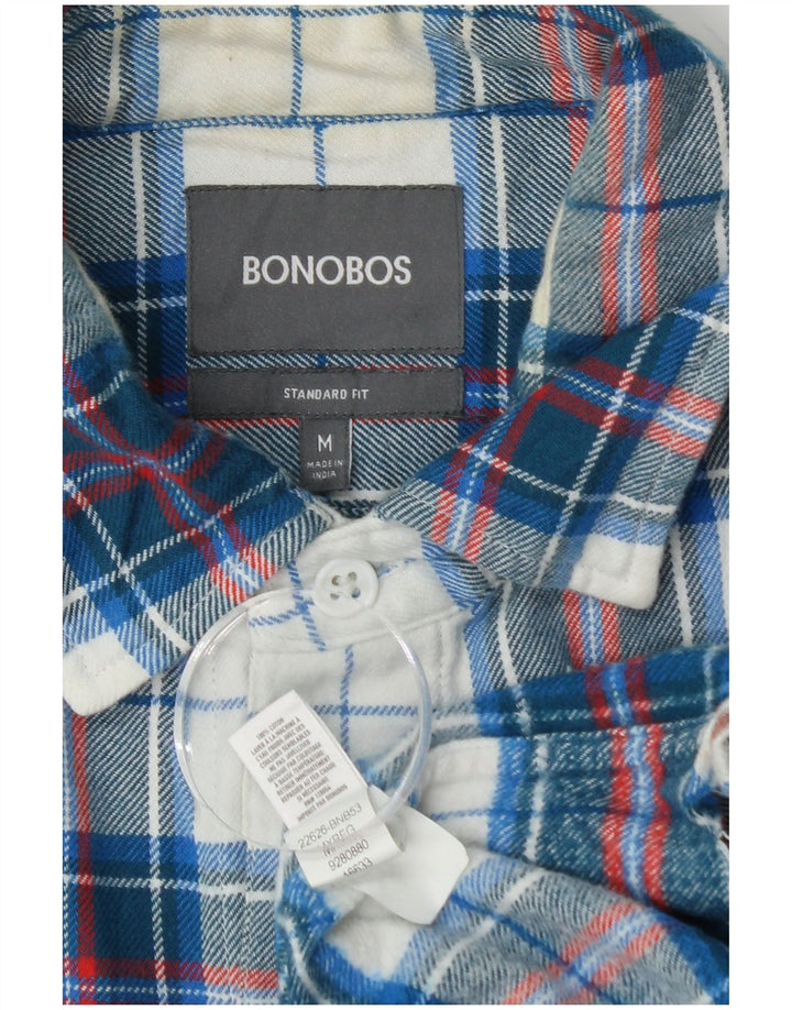 BONOBOS Męska koszula flanelowa o standardowym kroju, bawełniana w średnią niebieską kratkę