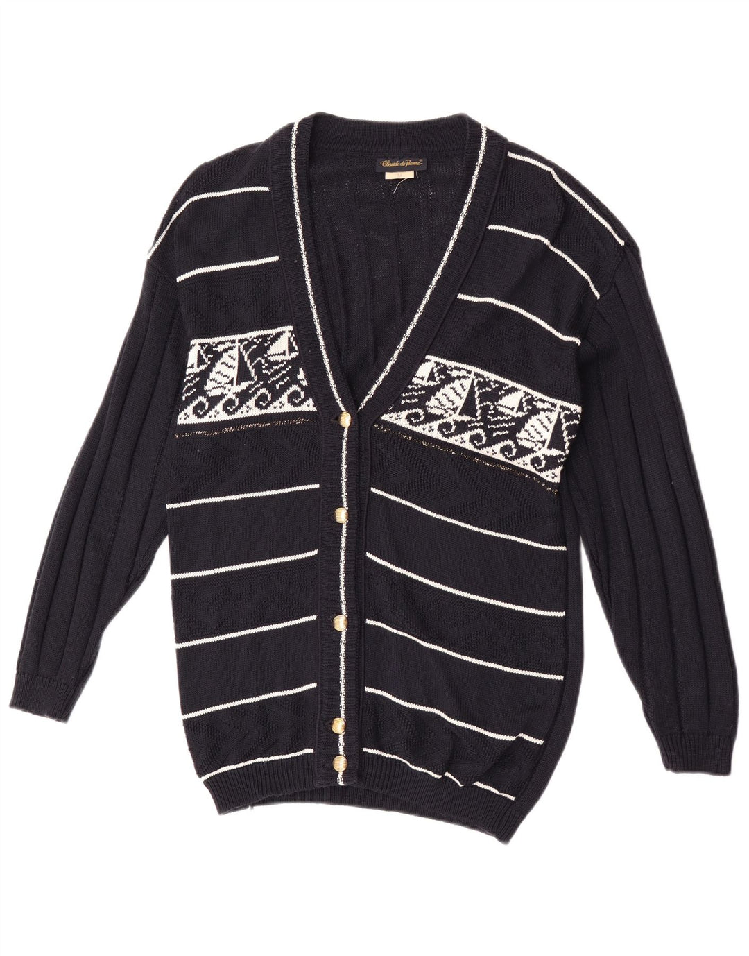 Sweter damski Claude De Pierre UK 14 Średni granatowy geometryczny