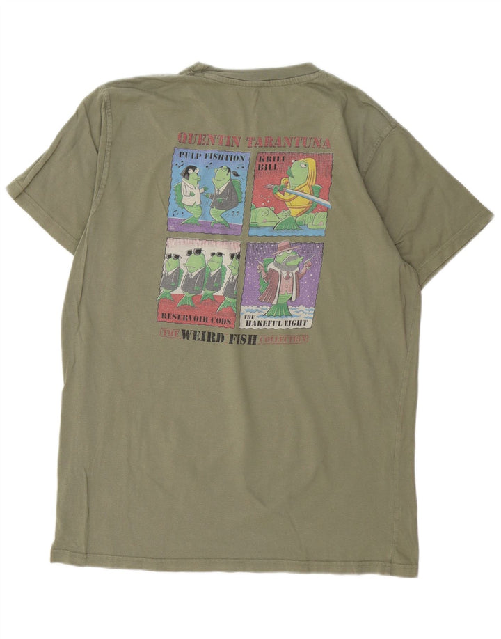 Męski T-shirt z grafiką Weird Fish, duży, bawełniany khaki