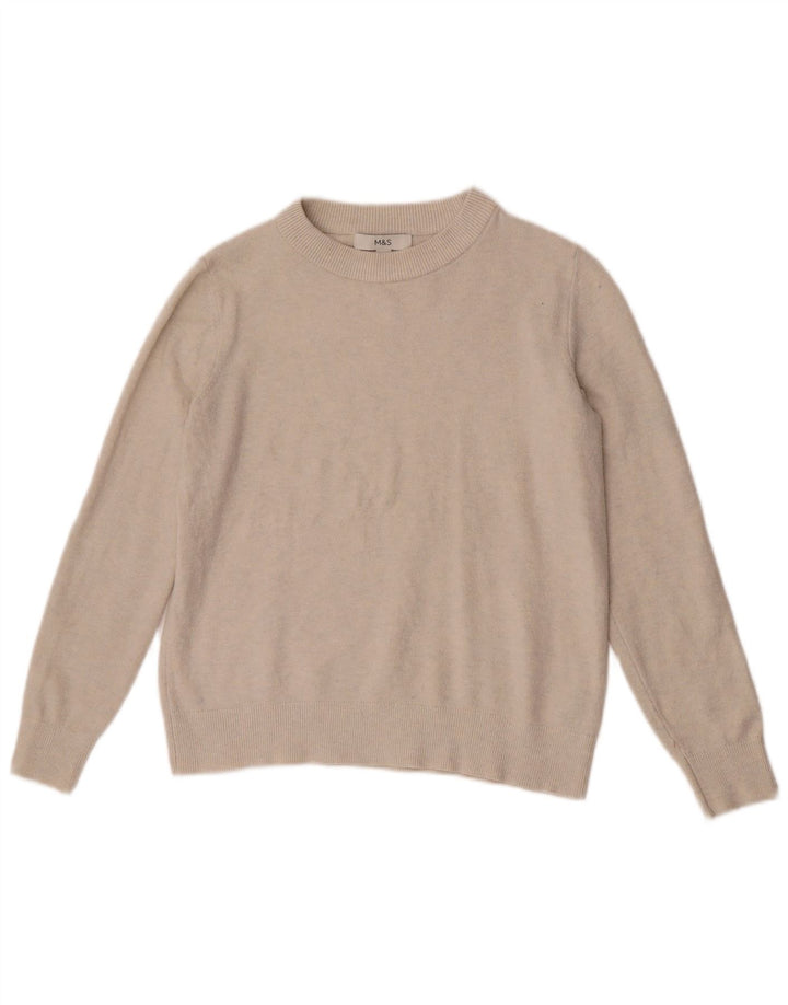 Marks & Spencer Damski sweter z dekoltem w łódkę, UK 10, mały, beżowy poliester