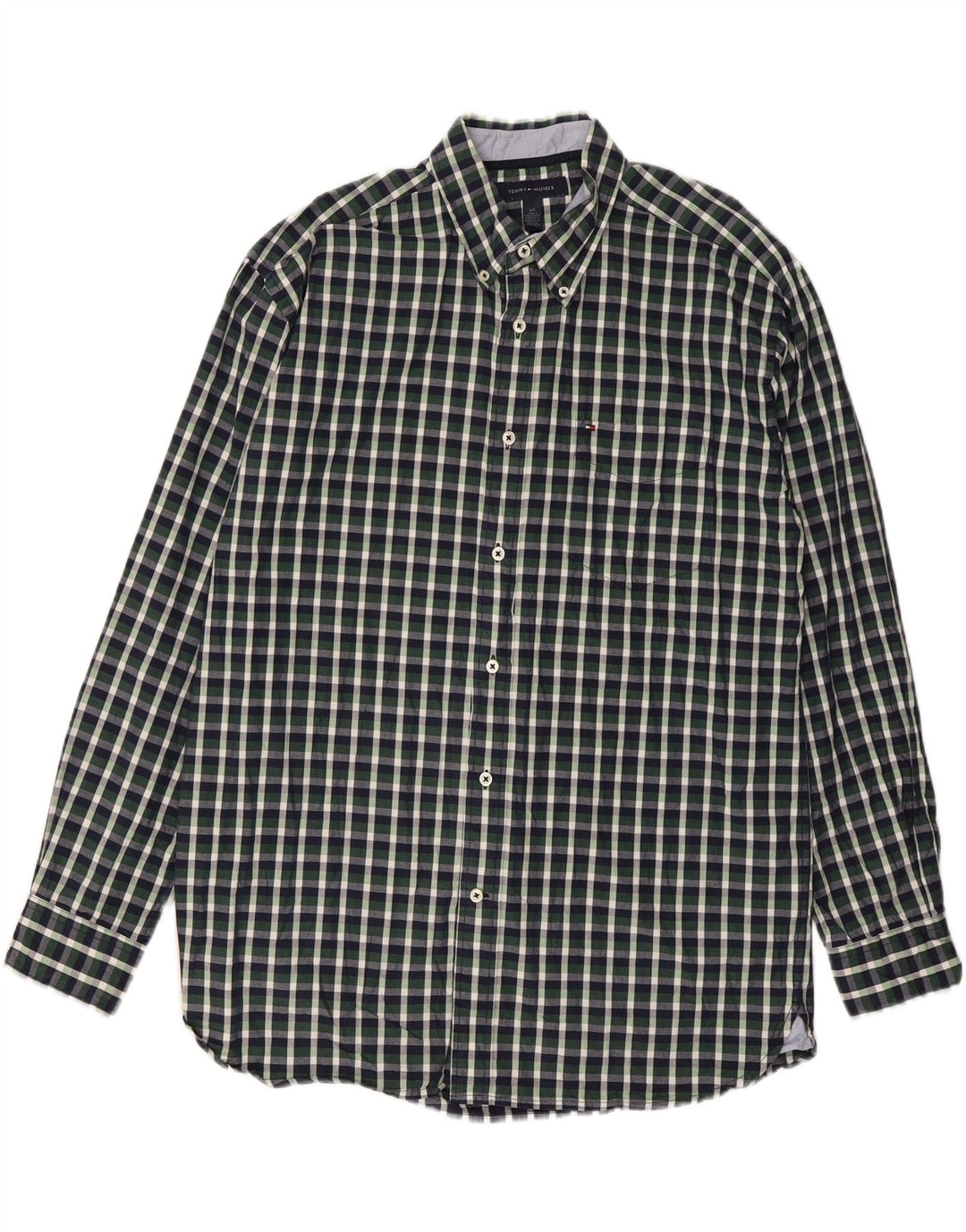 TOMMY HILFIGER Mens Shirt Large Green Check Vintage Tommy Hilfiger and Second-Hand Tommy Hilfiger from Messina Hembry 