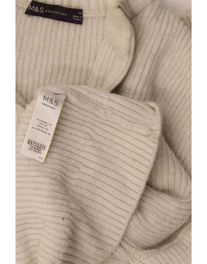 Marks & Spencer Damski sweter z zamkiem błyskawicznym UK 14, duży w kolorze złamanej bieli