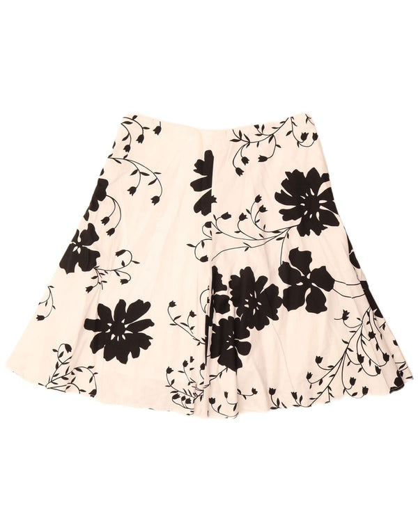 Damska spódnica w kształcie litery A Monsoon UK 14 duża W34 Biała bawełniana w kwiaty