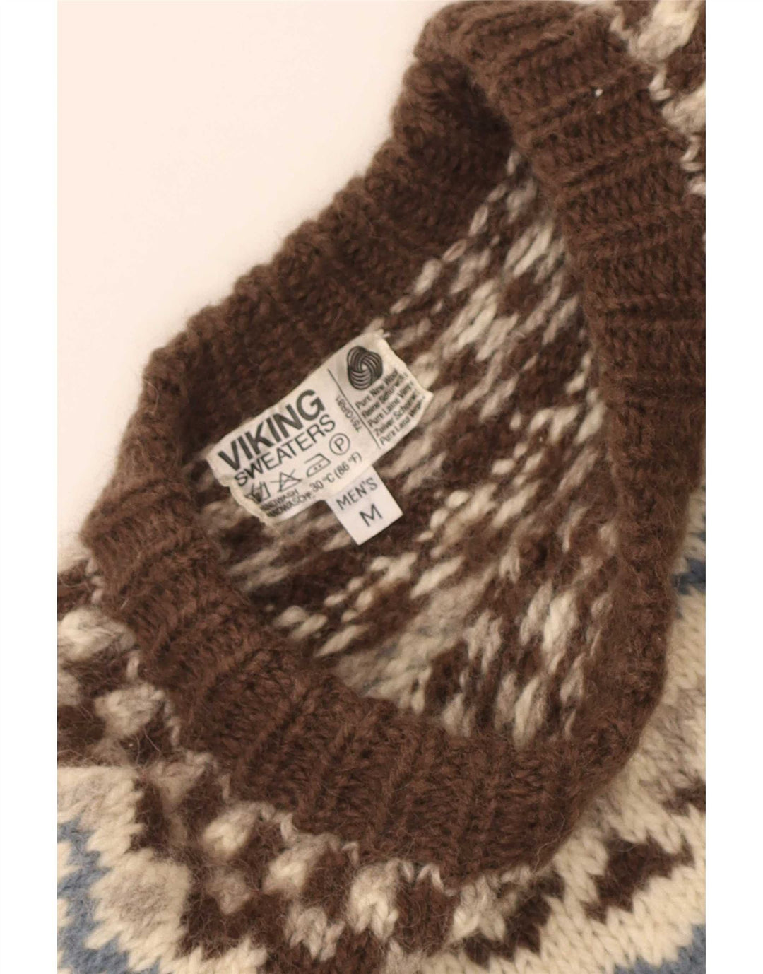 Męski sweter z dekoltem w łódkę Viking Średni brąz Fair Isle New Wool