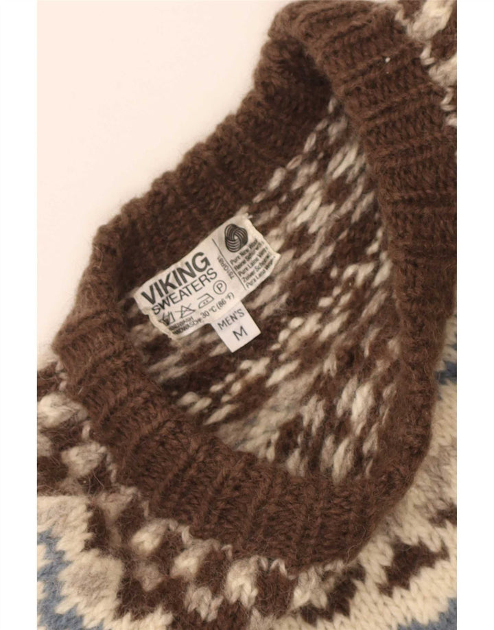 Męski sweter z dekoltem w łódkę Viking Średni brąz Fair Isle New Wool