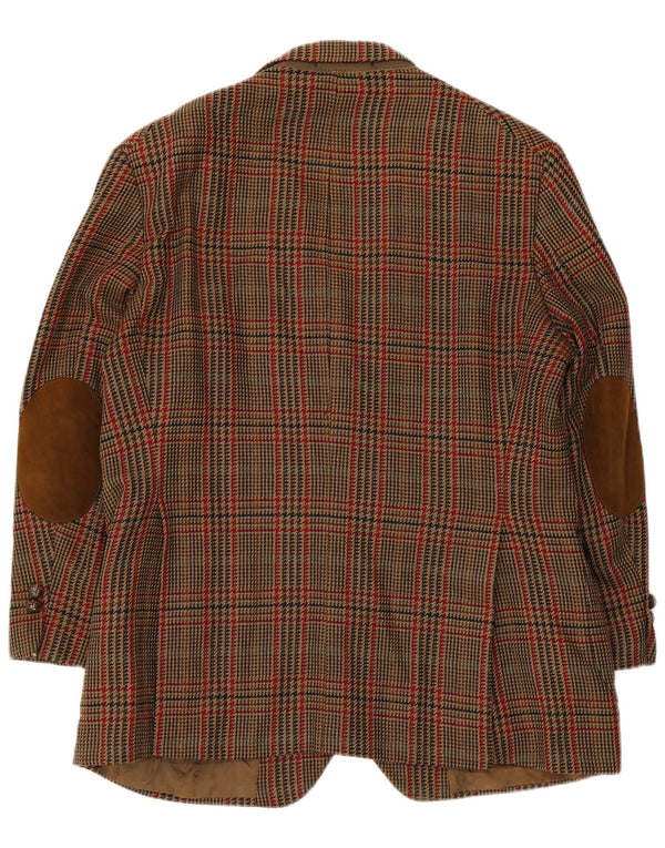 DAKS Mens 2 Button Blazer Jacket UK 38 Medium Brown Houndstooth New Wool