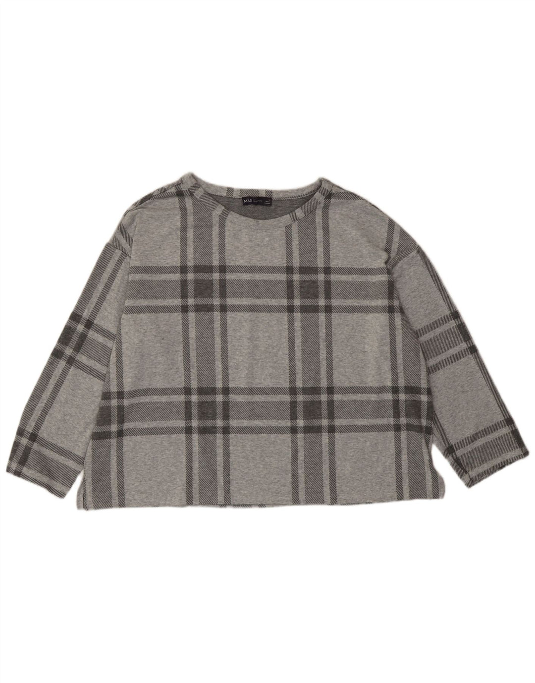 Marks & Spencer Damski krótki top z rękawem 3/4, UK 20 2XL, szary, poliester w kratę