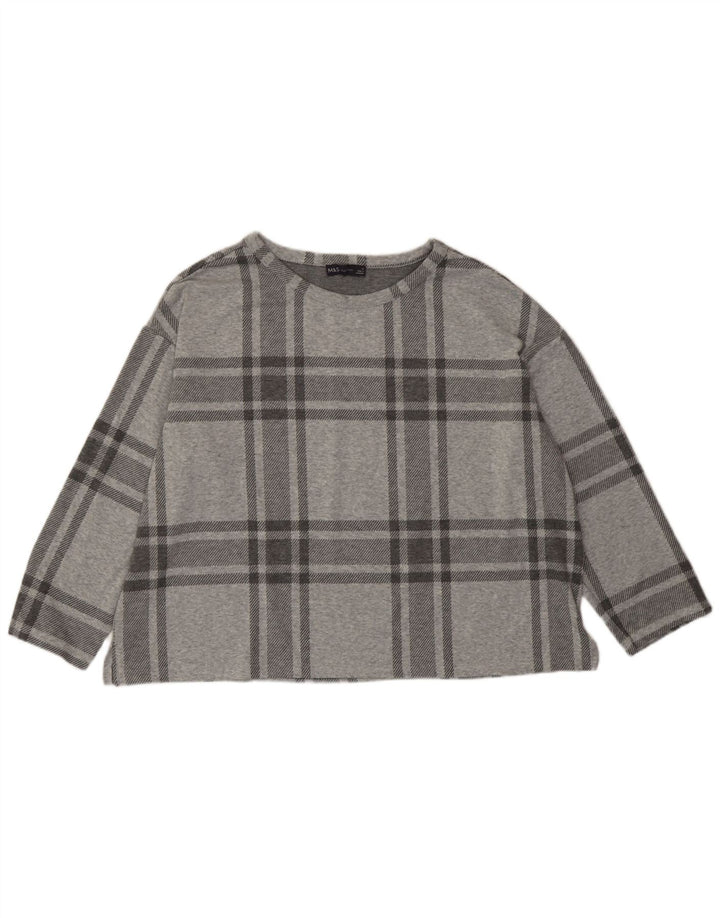 Marks & Spencer Damski krótki top z rękawem 3/4, UK 20 2XL, szary, poliester w kratę