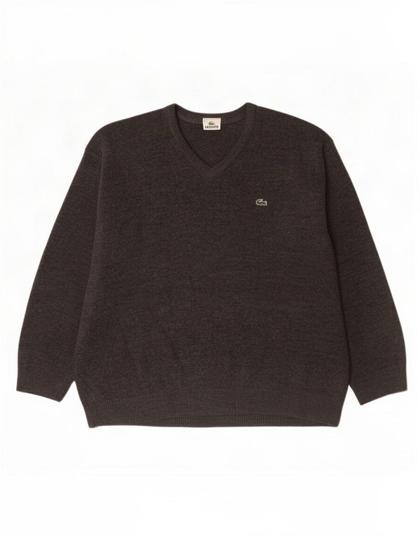 Męski sweter Lacoste z dekoltem w kształcie litery V, rozmiar 6 XL, szara, dziewicza wełna