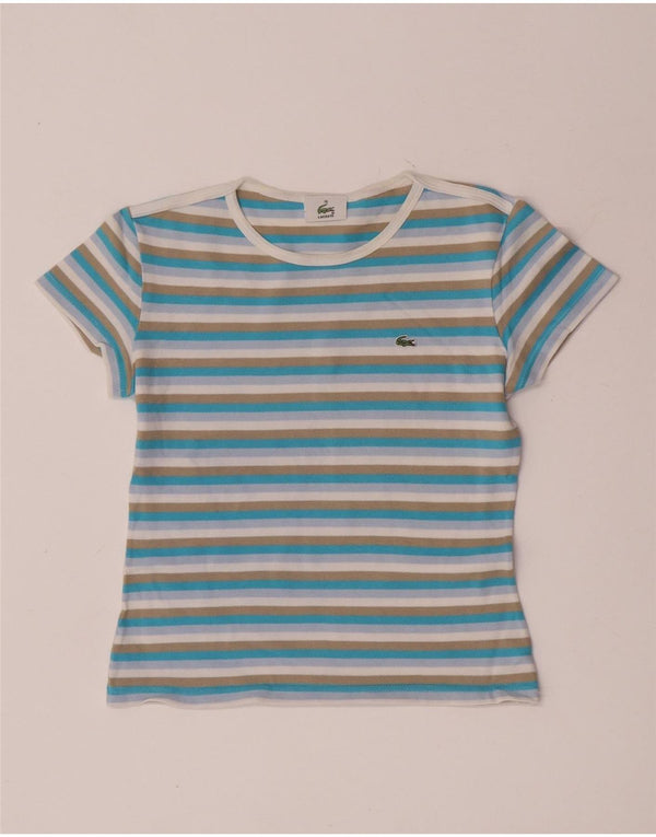 Lacoste Womens Crop T-Shirt Top Size 38 Medium Multicoloured Striped Cotton