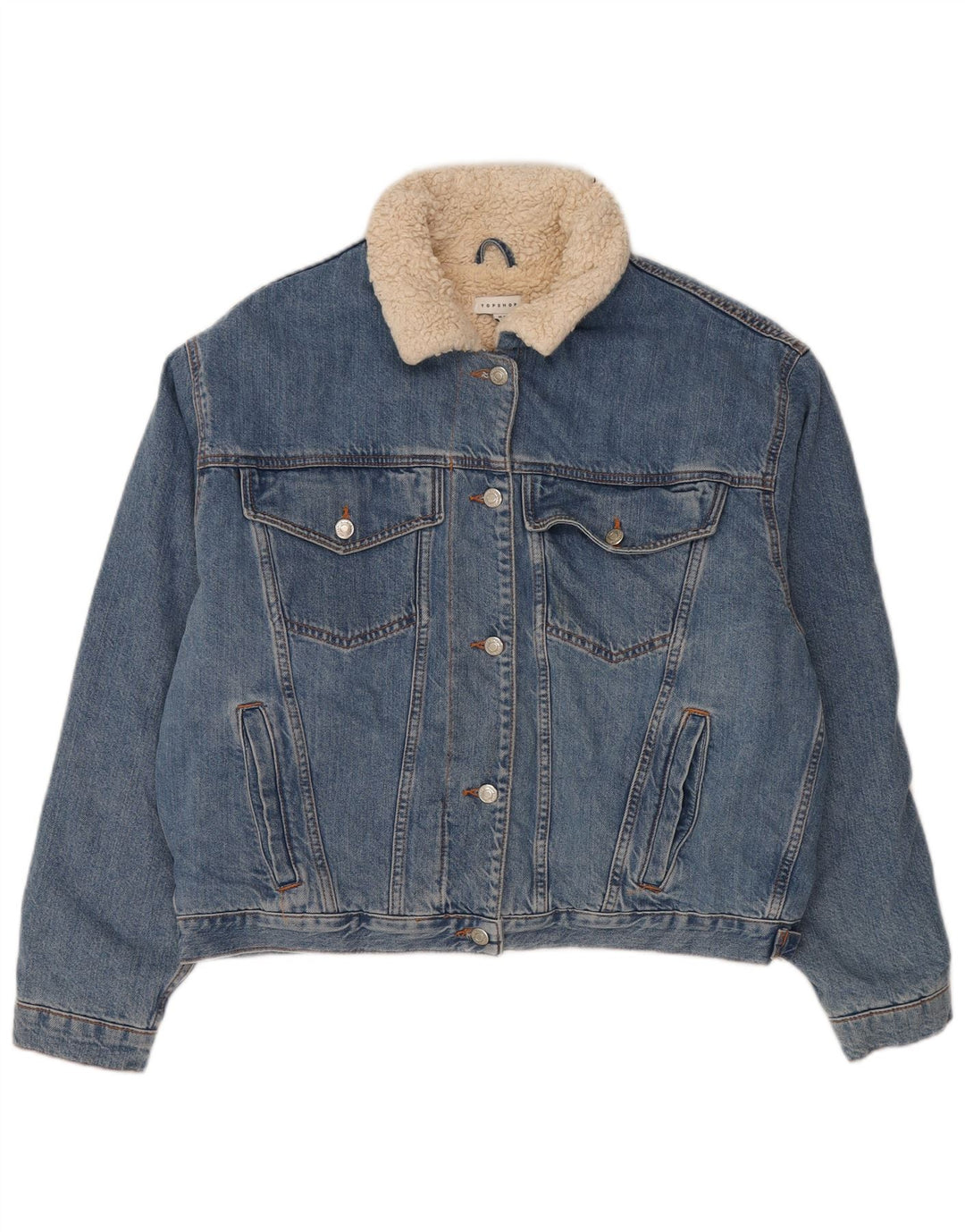 Damska kurtka jeansowa oversize Topshop Sherpa UK 10, mała, niebieska, bawełniana