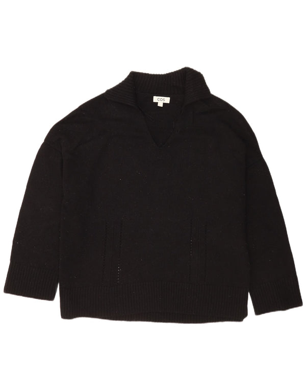 Cos Damski sweter polo o luźnym kroju, UK 16, duży, czarny, wełniany