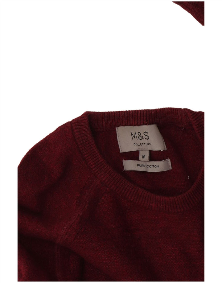 Marks & Spencer Męski sweter z okrągłym dekoltem, średni bordowy bawełniany