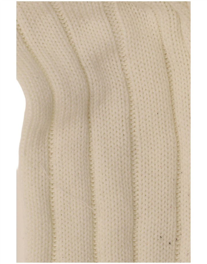 VINTAGE Mens V-Neck Jumper Sweater EU 52/54 Large White Polyacrylic