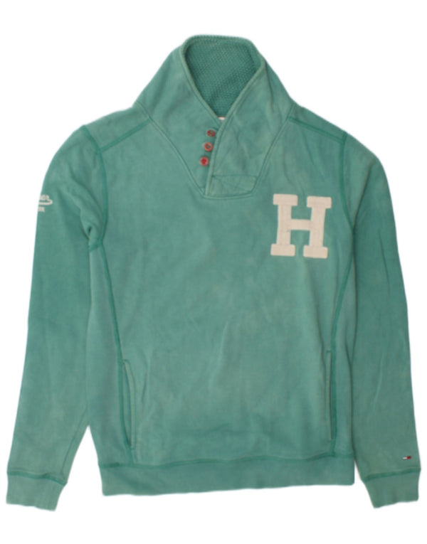 Tommy Hilfiger Mens Graphic Shawl Neck Sweatshirt Jumper Small Green Cotton