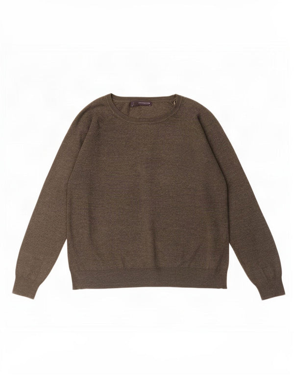 Marks & Spencer Womens Boat Neck Jumper Sweater UK 16 Large Khaki Cotton