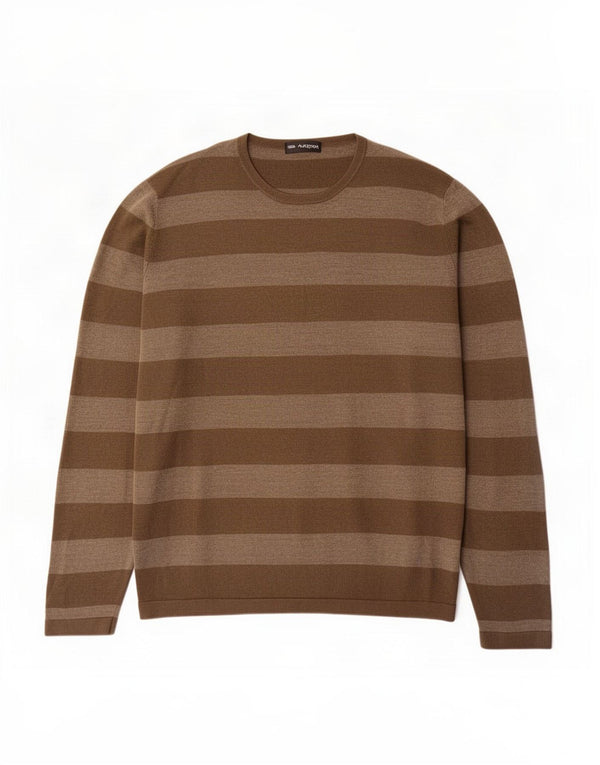Marks & Spencer Mens Autograph Crew Neck Jumper Sweater Large Khaki Striped