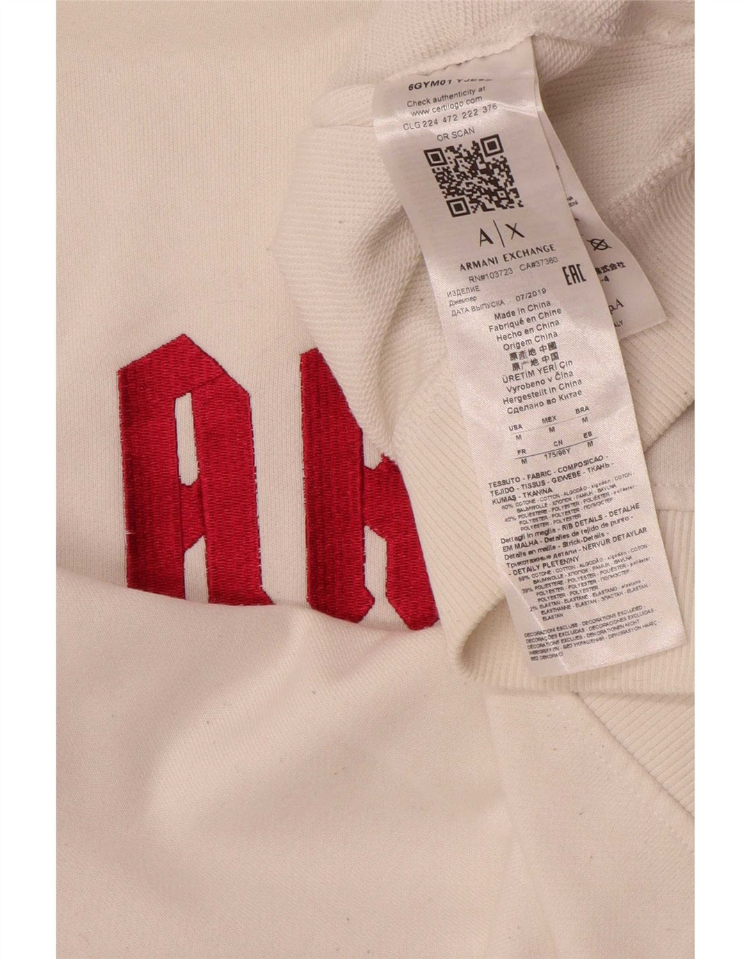 Damska bluza z grafiką Armani Exchange, UK 14, średnia biała bawełna