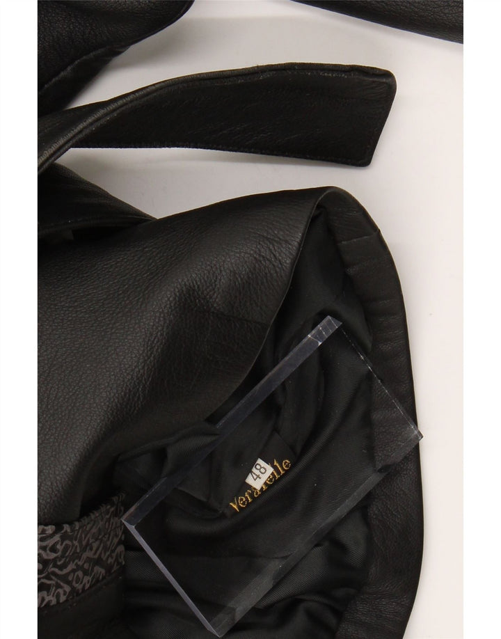 Damska kurtka skórzana VINTAGE IT 48 XL Czarna, geometryczna skóra